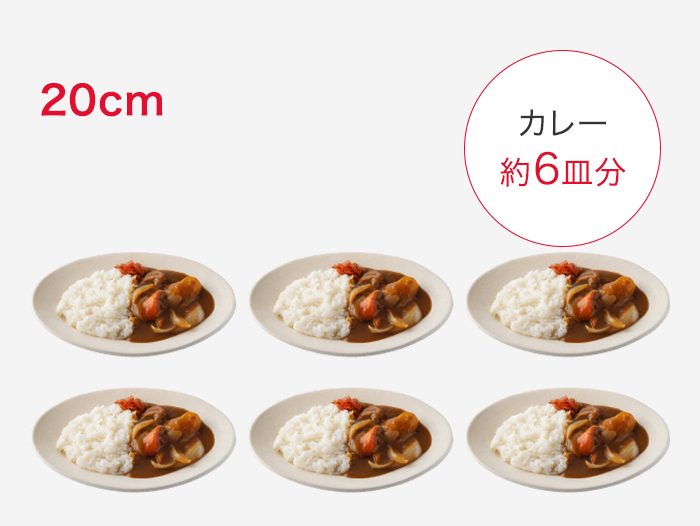 20cmはカレー約6皿作れるイメージ