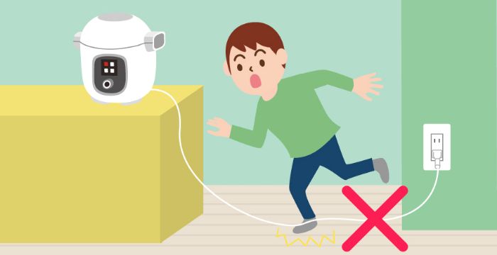 使用時は電源コードに気をつけるのイラスト